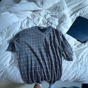 Plaid V-Neck Short Sleeve Shirt